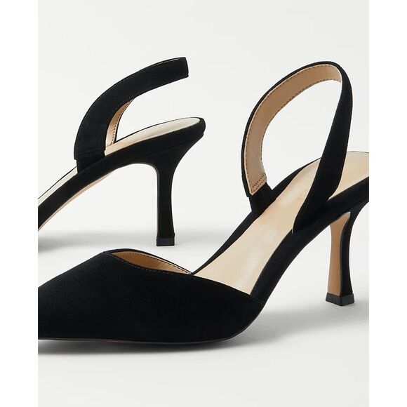ANN TAYLOR $148 BLACK KERRY SUEDE SLINGBACK PUMPS HIGH HEELS SHOES SZ 9 NEW - Picture 5 of 5